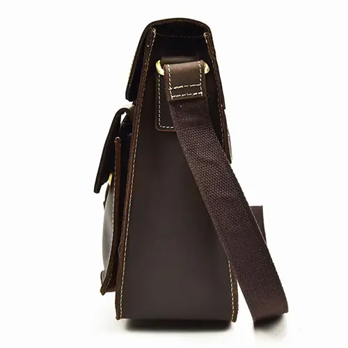 Premium Leather Messenger Bag with Multiple Front Pockets and Buckle Detail